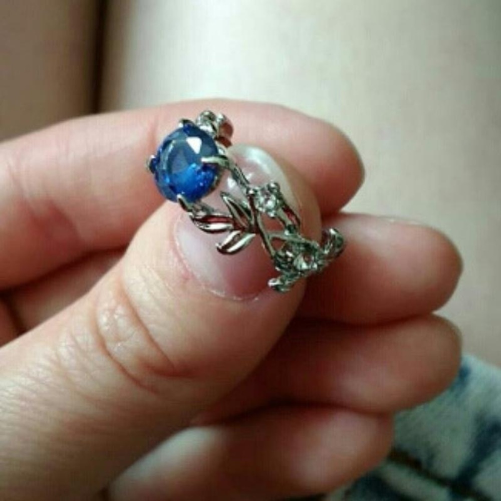 New Sterling Silver Blue White Sapphire Hand Crafted Floral Vine Flower Ring - Picture 12 of 14